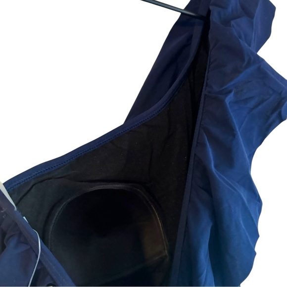 New! Profile By Gottex Tutti Frutti Ruffle One Shoulder Navy One Piece Swimsuit - Picture 5 of 8